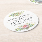 水素朴色の多肉性の砂漠のサボテン結婚ズ ラウンドペーパーコースター (アングル)