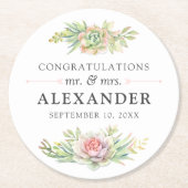 水素朴色の多肉性の砂漠のサボテン結婚ズ ラウンドペーパーコースター (正面)