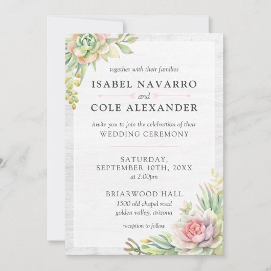 水素朴色の多肉性の砂漠のサボテン結婚ズ 招待状 (正面)