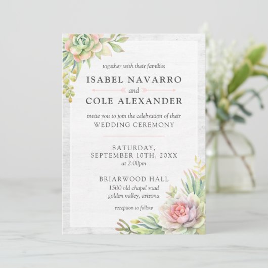 水素朴色の多肉性の砂漠のサボテン結婚ズ 招待状 (スタンド正面)