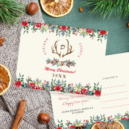 水素朴色の家族の名前モノグラムクリスマス ポストカード