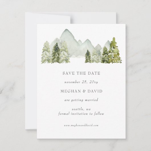 水素朴色の山の日付を保存 案内状 (正面)