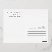 水素朴色の山の日付を保存 箔招待状ポストカード (裏面)