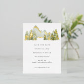 水素朴色の山の日付を保存 箔招待状ポストカード (立ち正面)
