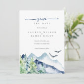 水素朴色の山の日付カードを保存 招待状 (スタンド正面)