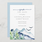 水素朴色の山の日付カードを保存 招待状 (正面/裏面)