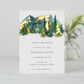 水素朴色の山の松の日付を保存 箔招待状 (立ち正面)