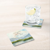 水素朴色の山の湖の冬の結婚式 スクエアペーパーコースター (インサイチュ)