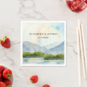 水素朴色の山の湖の冬の結婚式 スタンダードカクテルナプキン (インサイチュ)