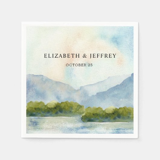 水素朴色の山の湖の冬の結婚式 スタンダードカクテルナプキン (正面)