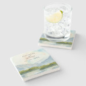 水素朴色の山の湖の冬の結婚式 ストーンコースター (横)