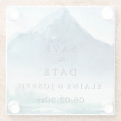 水素朴色の山の湖の日付を保存 ガラスコースター (裏面)