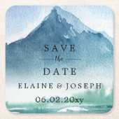 水素朴色の山の湖の日付を保存 スクエアペーパーコースター (正面)