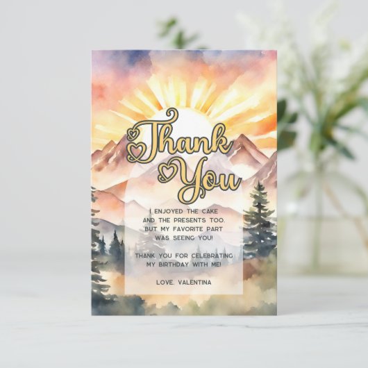 水素朴色の山の自然サンライズスクリプト サンキューカード (スタンド正面)