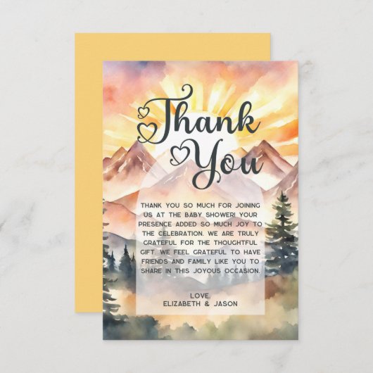 水素朴色の山の自然サンライズスクリプト サンキューカード (正面/裏面)