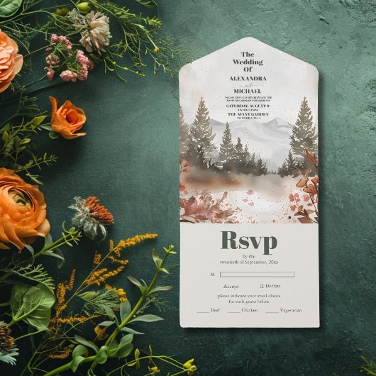 水素朴色の山林の冬 オールインワン招待状