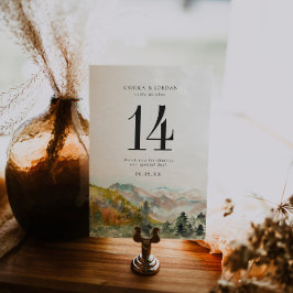 水素朴色の山結婚のテーブル番号 ポストカード