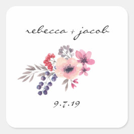 水素朴色の新郎新婦のステッ結婚カー スクエアシール