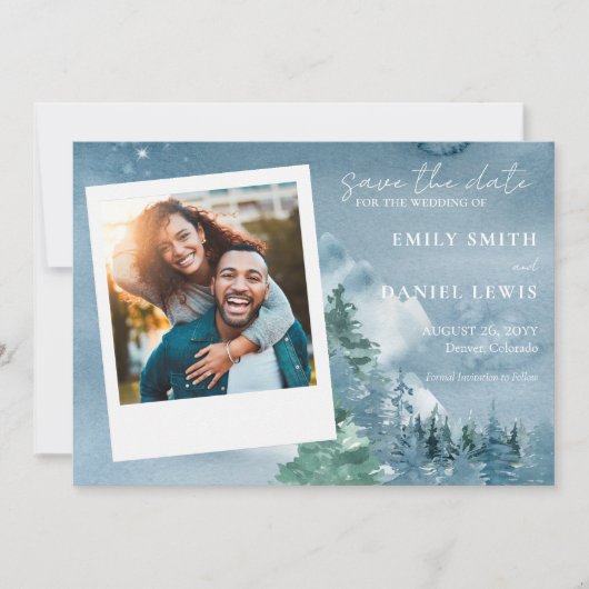 水素朴色の木と山の夕暮れ青 セーブザデート (正面)