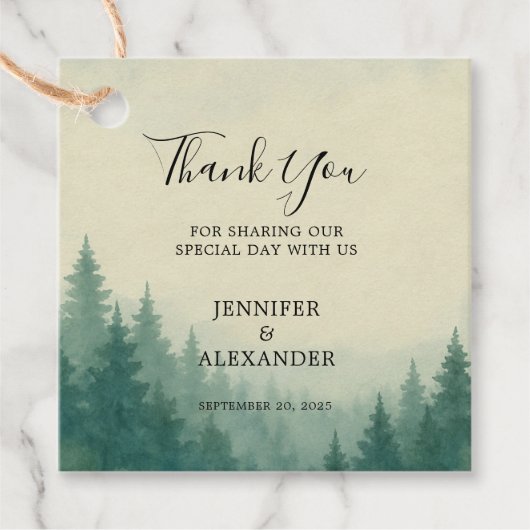 水素朴色の木の林結婚の感謝 フェイバータグ (正面)