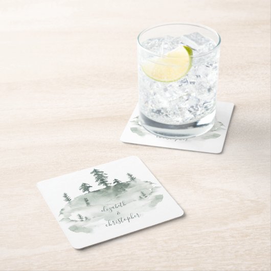 水素朴色の森のピ結婚ナリー スクエアペーパーコースター (インサイチュ)