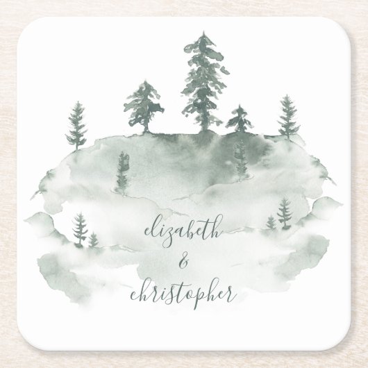 水素朴色の森のピ結婚ナリー スクエアペーパーコースター (正面)