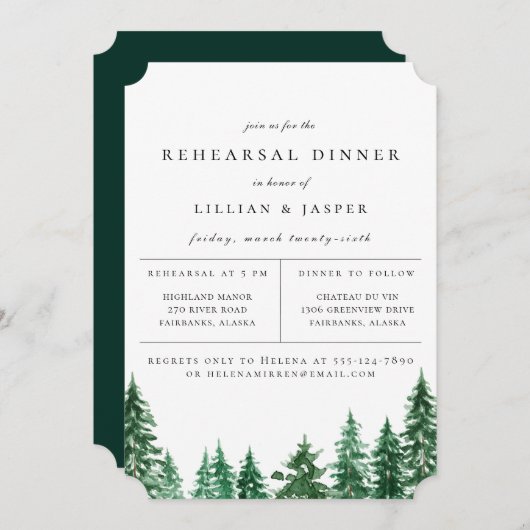 水素朴色の森のリハーサルディナー 案内状 (正面/裏面)