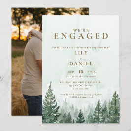 水素朴色の森の婚約パーティ写真 招待状