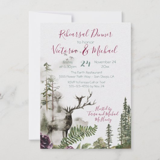 水素朴色の森の鹿リハーサルディナー 招待状 (正面)