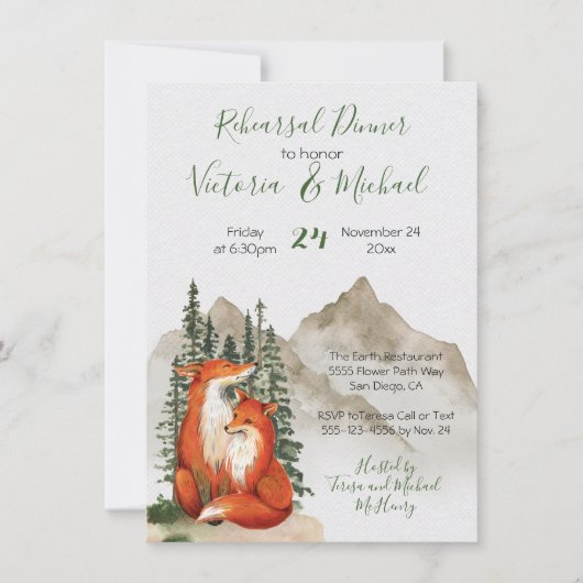 水素朴色の森キツネリハーサルディナー 招待状 (正面)