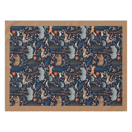 水素朴色の森林動物の木クリスマス テーブルクロス (正面(横))