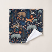 水素朴色の森林動物の木クリスマス バスタオルセット (ウォッシュタオル)