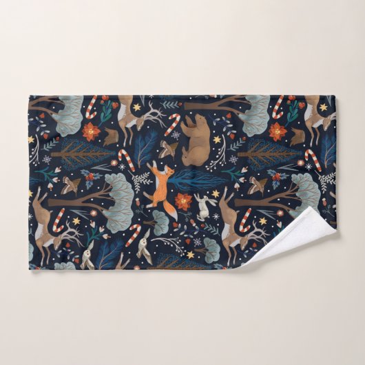 水素朴色の森林動物の木クリスマス バスタオルセット (ハンドタオル)