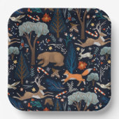 水素朴色の森林動物の木クリスマス ペーパープレート (正面)