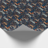 水素朴色の森林動物の木クリスマス ラッピングペーパー (角)