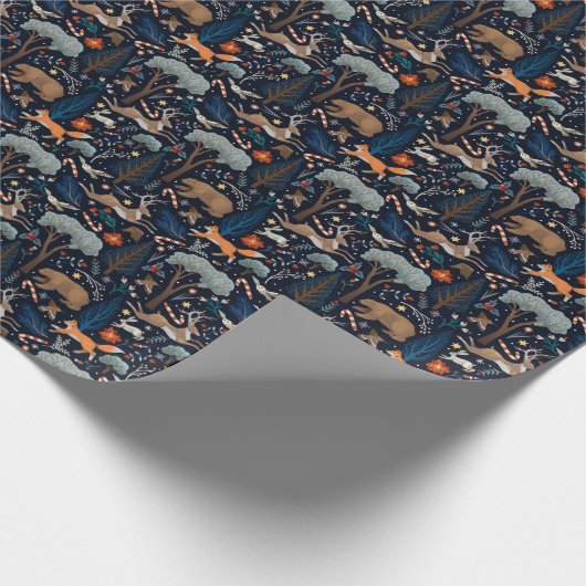 水素朴色の森林動物の木クリスマス ラッピングペーパー (角)