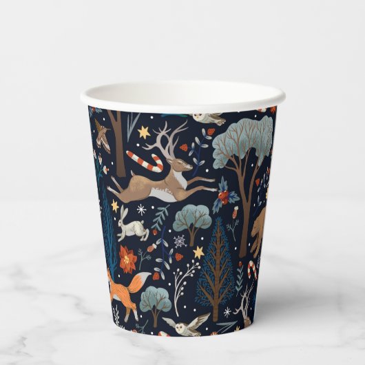 水素朴色の森林動物の木クリスマス 紙コップ (裏面)