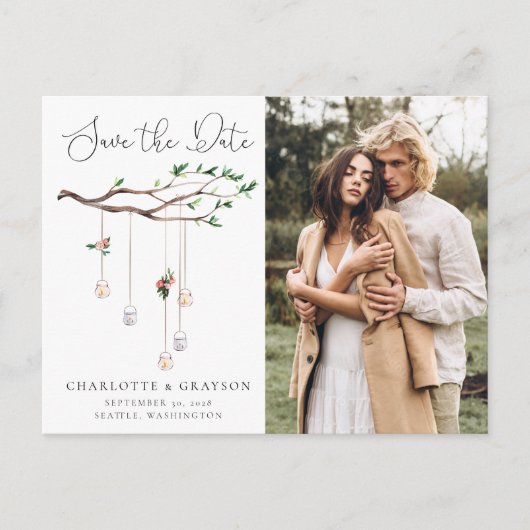 水素朴色の森林照明の日付を保存 案内ポストカード (正面)