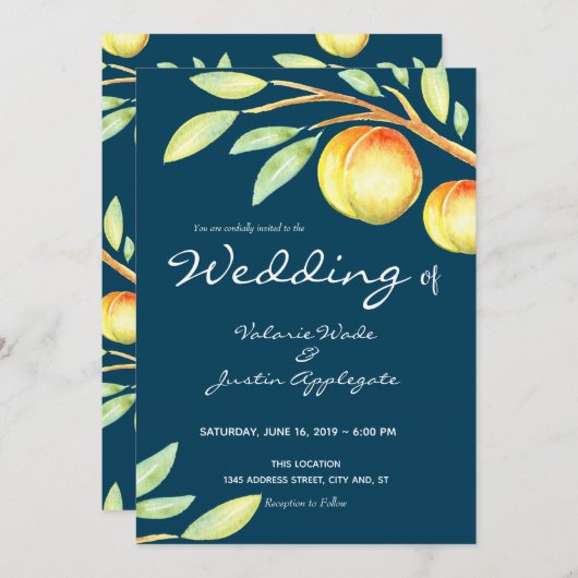 水素朴色の甘い桃結婚の 招待状 (正面/裏面)