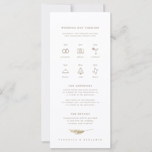 水素朴色の結婚式の日のタイムライン&詳細 (正面)