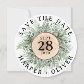 水素朴色の緑が日付を保存結婚する 招待状 (正面)