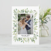 水素朴色の緑のフレームの写真結婚 サンキューカード (スタンド正面)
