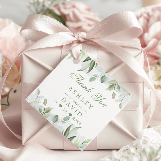 水素朴色の緑のフローラありがとうラベル フェイバータグ