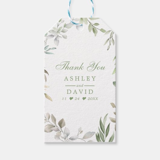 水素朴色の緑のフローラありがとう ギフトタグ (正面)