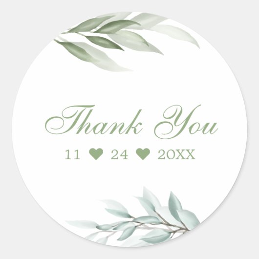 水素朴色の緑のフローラありがとう ラウンドシール (正面)