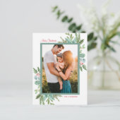 水素朴色の緑の写真メリークリスマス シーズンポストカード (スタンド正面)