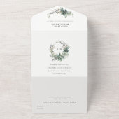 水素朴色の緑の葉のリース結婚 オールインワン招待状 (外側)