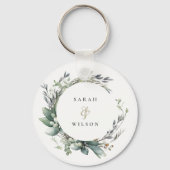 水素朴色の緑の葉のリース結婚 キーホルダー (正面)