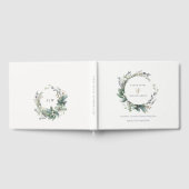 水素朴色の緑の葉のリース結婚 ゲストブック (全面)