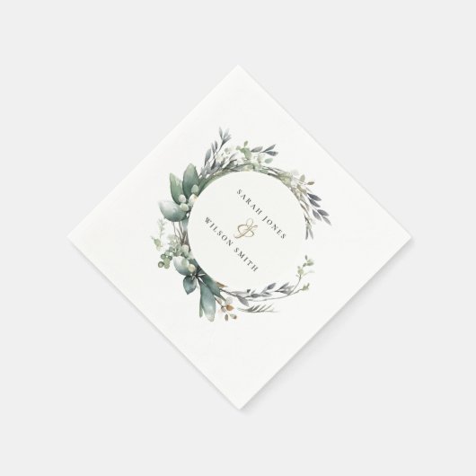 水素朴色の緑の葉のリース結婚 スタンダードカクテルナプキン (角)